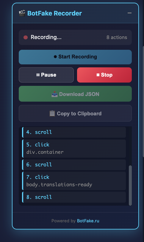 BotFake Recorder Widget - Recording